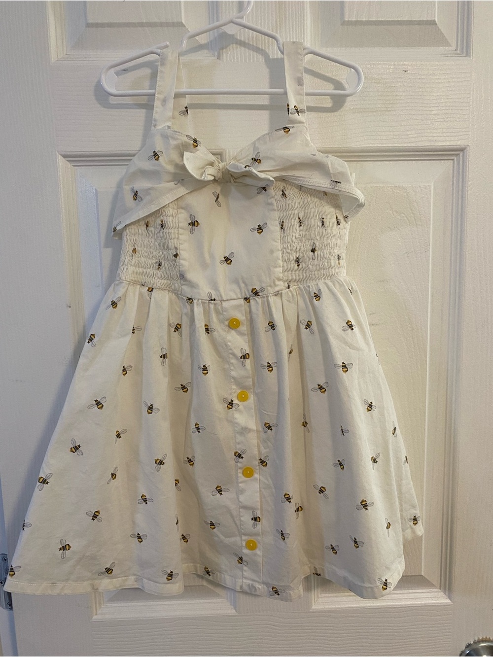 American Girl White Bee Print Dress with Yellow Buttons